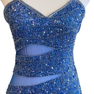Vintage Y2K 90s Scala Silk Beaded Sequin Dress Size M Prom Formal Gala Wedding